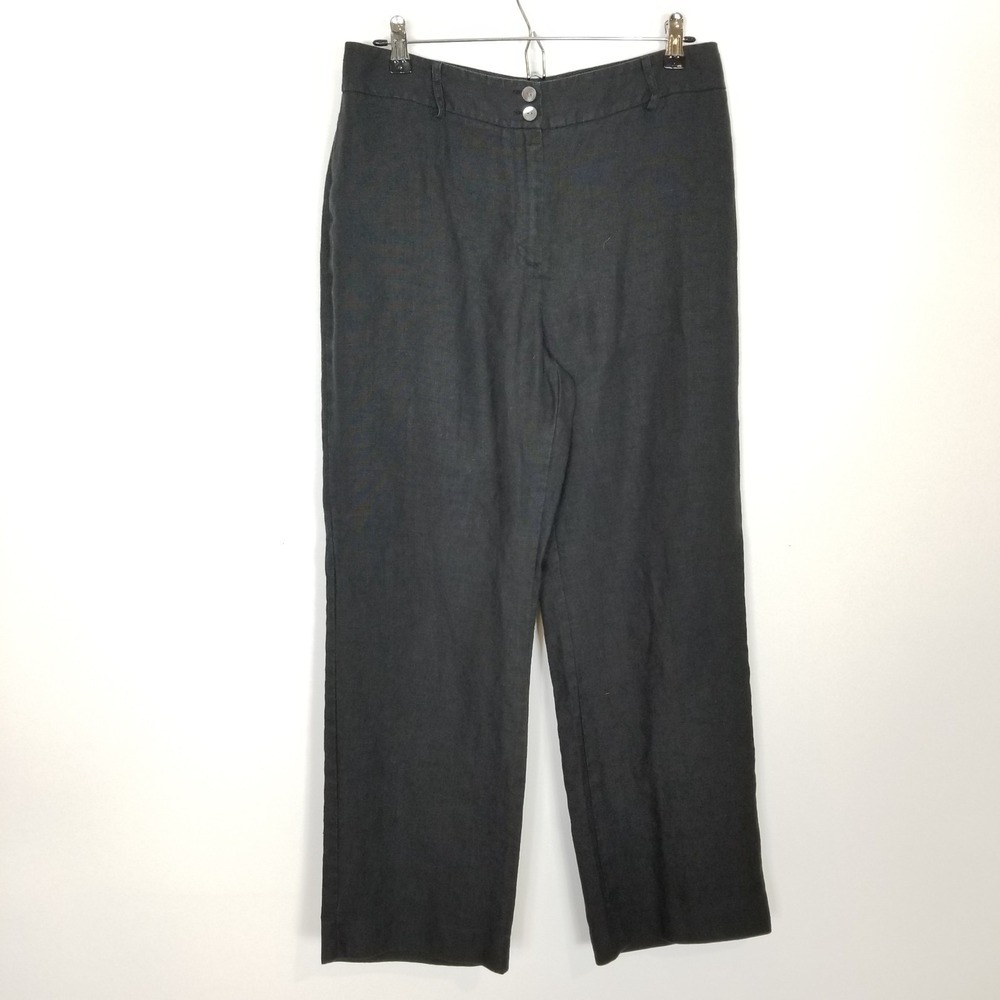 Lands' End Women 100% Linen‎ Straight Pants Sz 10 Black Summer Preppy